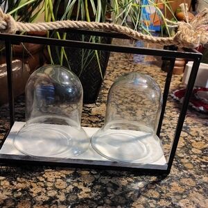 Glass Cloche Set with Black Metal Frame